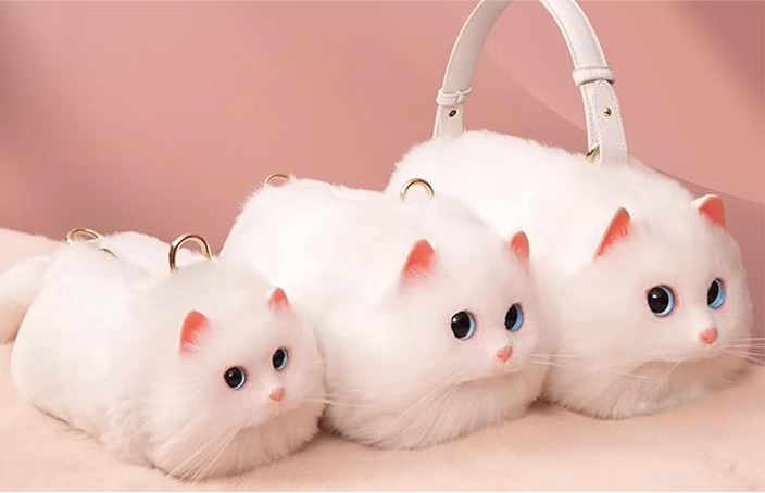 Handmade Plush Cat Bag Messenger Bag