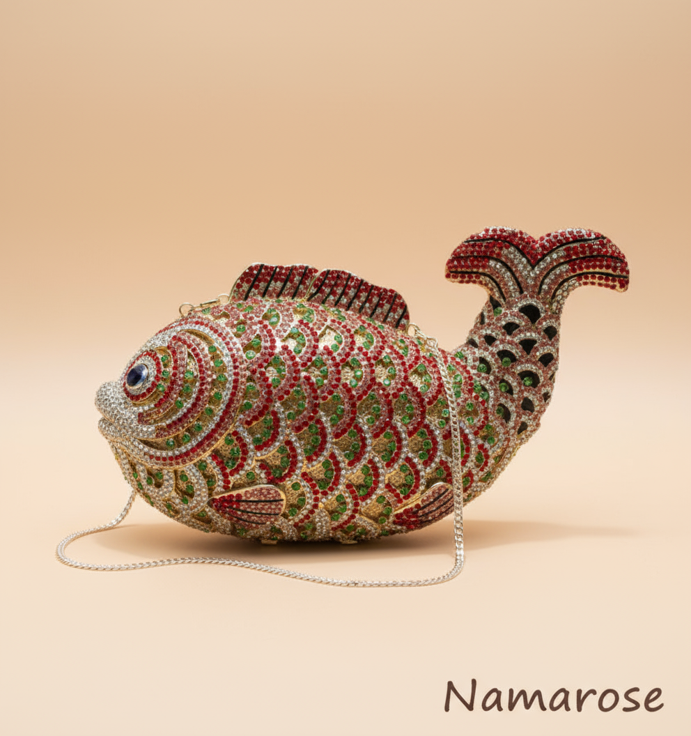 Handmade Goldfish Rhinestone Evening Clutch Bag